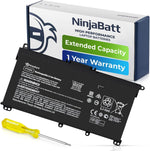 NinjaBatt HT03XL laptop battery front view showcasing the black multi cell layout and alignment brackets.
