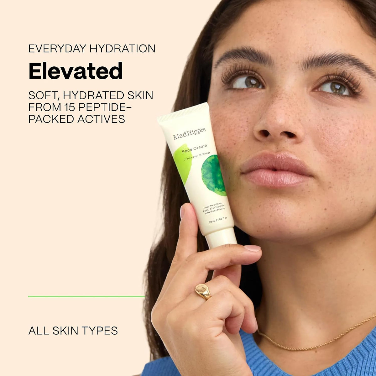 Mad Hippie anti aging face cream tube displaying key active ingredients like niacinamide