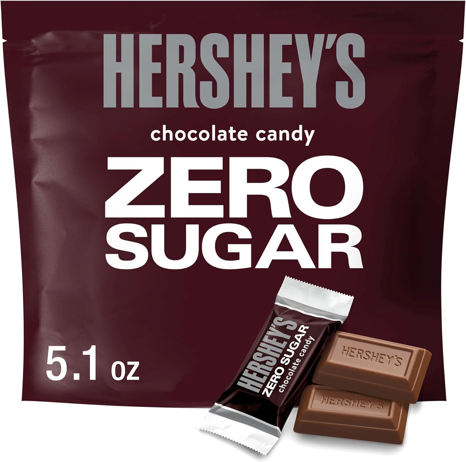 HERSHEY'S Zero Sugar Chocolate Candy Bag front view premium sugar free snack
