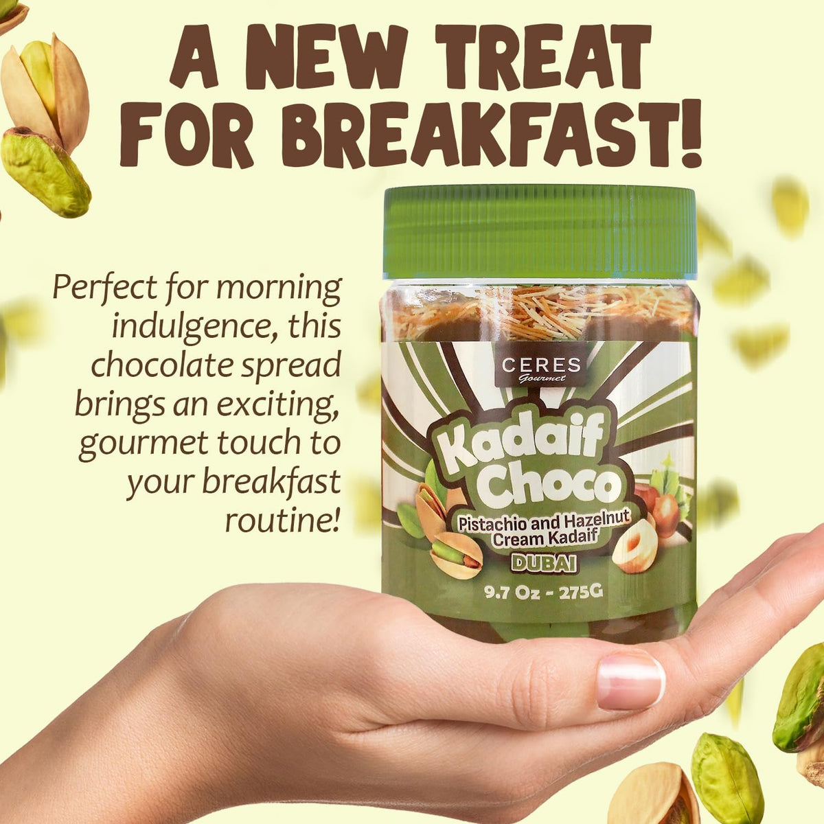 Premium packaging of Ceres Gourmet Dubai chocolate pistachio filling