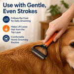 Pet grooming rake side view for long hair dogs