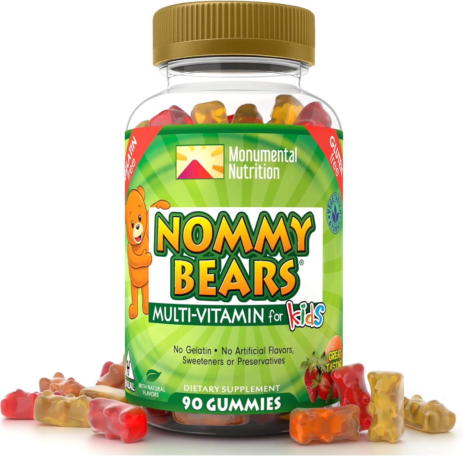 NOMMY BEARS MULTIVITAMIN Gelatin-Free Gummies: for Kids, Children, Teens, Nom Nom Yummy, 3 Delicious Flavors, 11 Essentials, Gluten-Free, Halal Certified, Mommy Approved, Bear Shapes, Vegetarian - Image 1