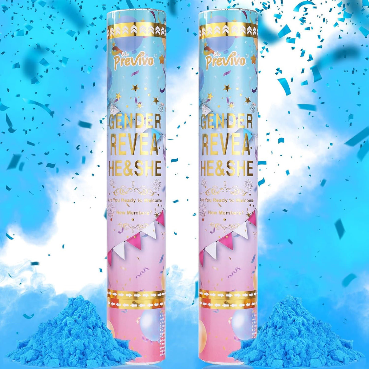 Previvo gender reveal confetti powder cannons front view