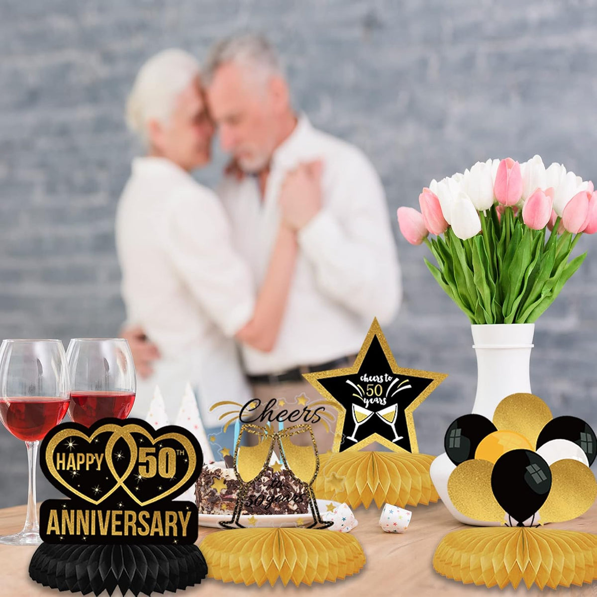 Vicycaty anniversary party supplies assembled honeycomb view