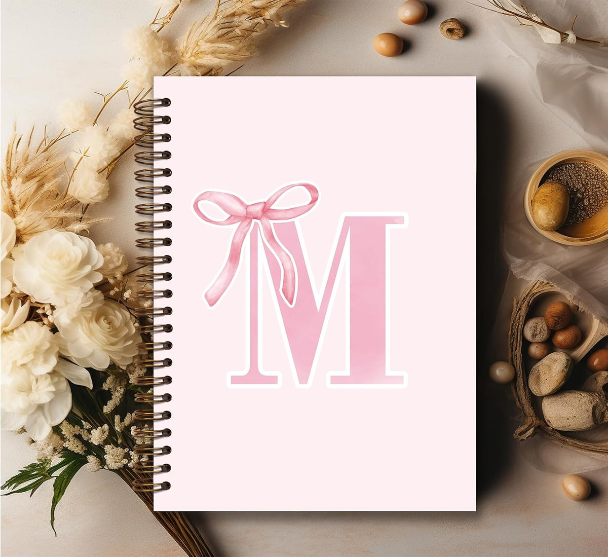 Preppy pink aesthetic spiral notebook side angle