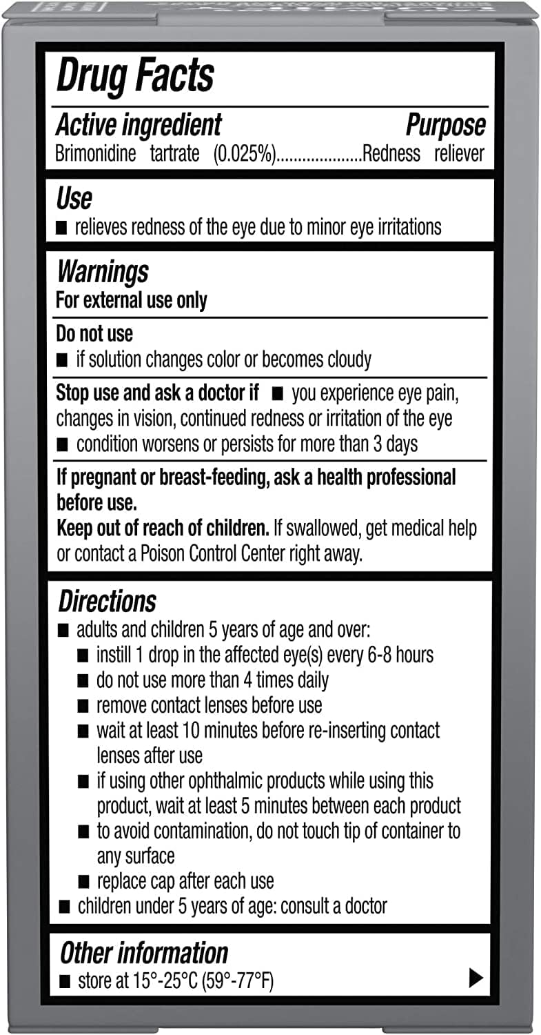 Lumify Eye Drops bottle packaging showing active ingredient details