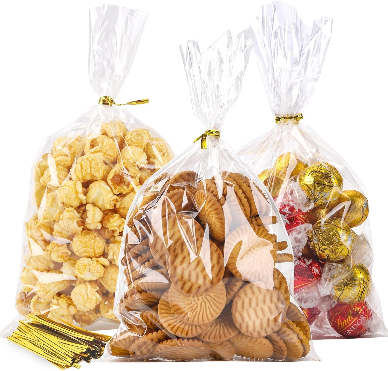 Luakesa LOKQING Valentines cellophane treat bags front view filled with cookies