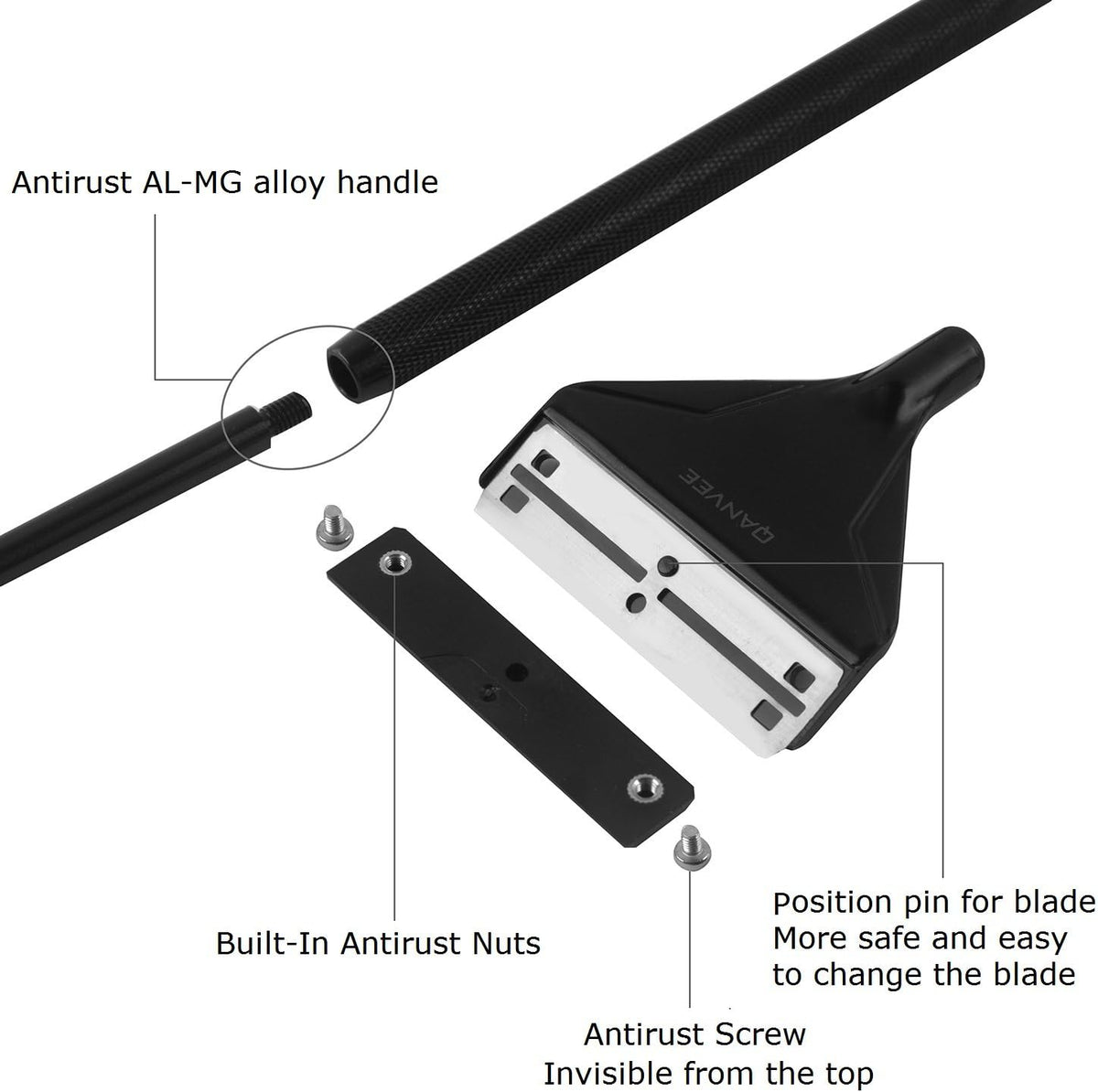 Close up view of the twenty-six inch adjustable extension rods assembled together for deep fish tank maintenance.