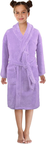 Turkish Linen ultra-soft plush shawl robe front view kids bathrobe