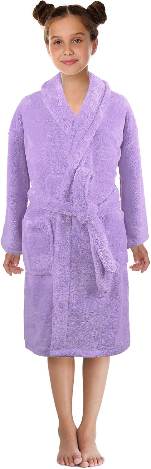 Turkish Linen ultra-soft plush shawl robe front view kids bathrobe