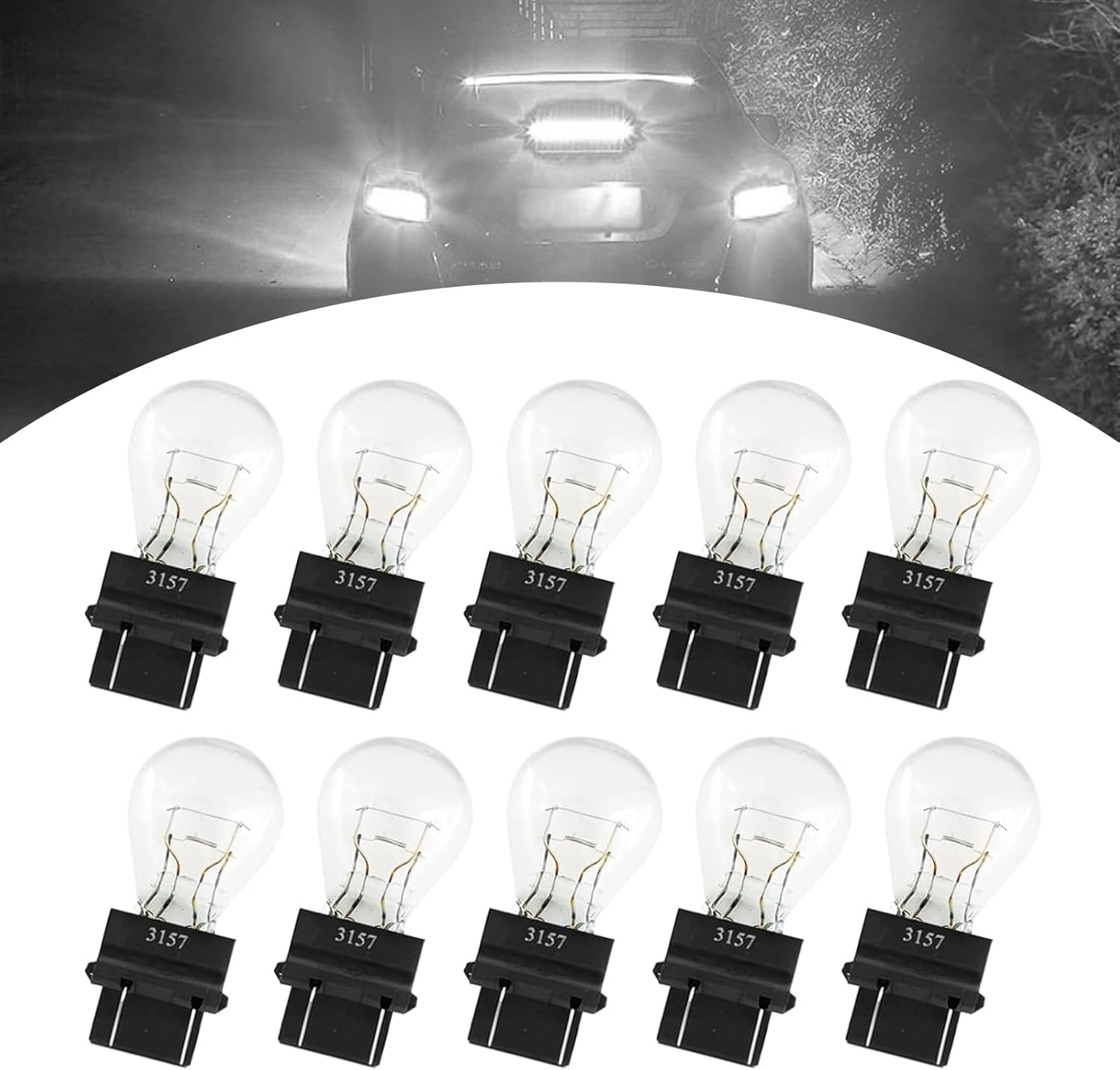 Leediga ten pieces 3157 car instrument light bulb front view showcasing dual internal filaments and clear quartz glass envelope automotive replacement part