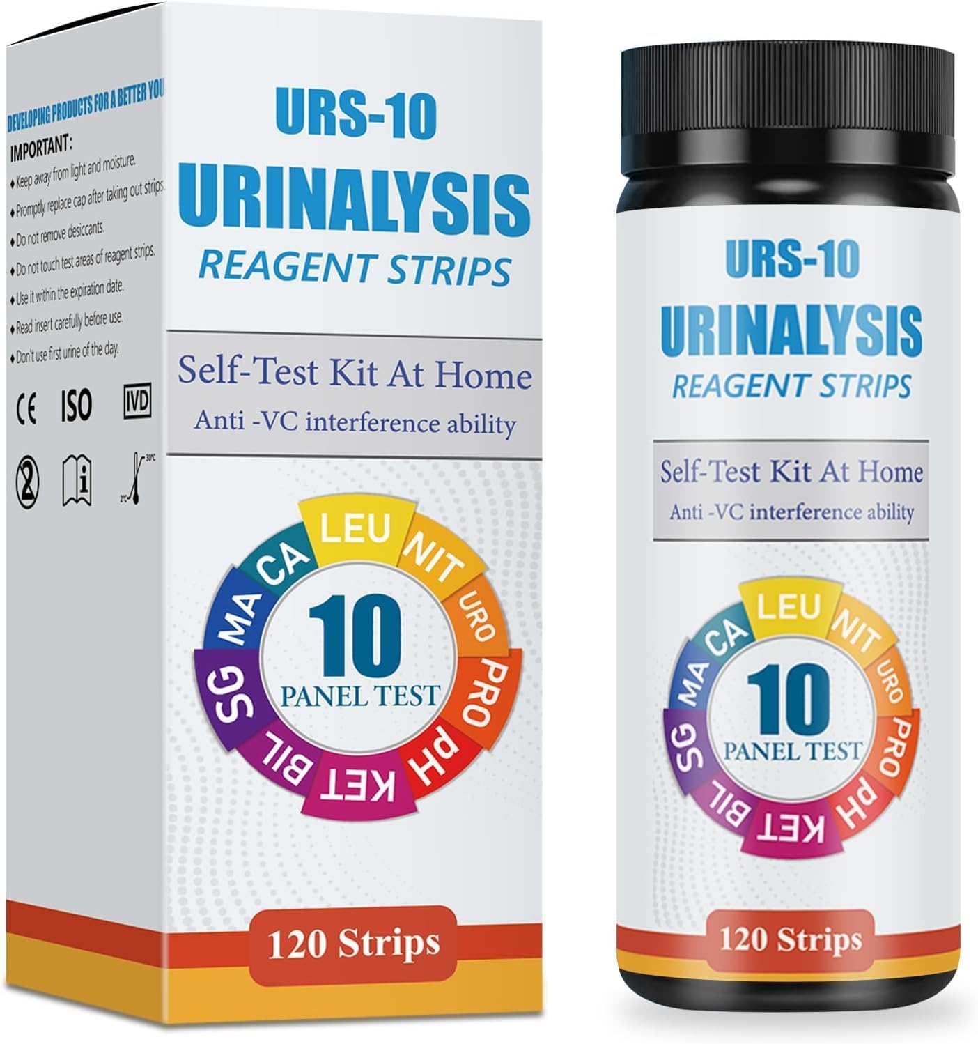 10-in-1 Urine Test Strips - 120 CT | Comprehensive Urinalysis for LEU, NIT, URO, PRO, pH, KET, BIL, SG, Calcium, and Microalbumin | Home Urinalysis Test Strips for Bladder and Urinary Tract Infections - Image 1
