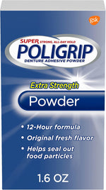 Poligrip Extra Strength Denture Adhesive Powder 1.6 Ounce front view