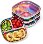 Aieve stainless steel kids plates with rainbow finish and lids