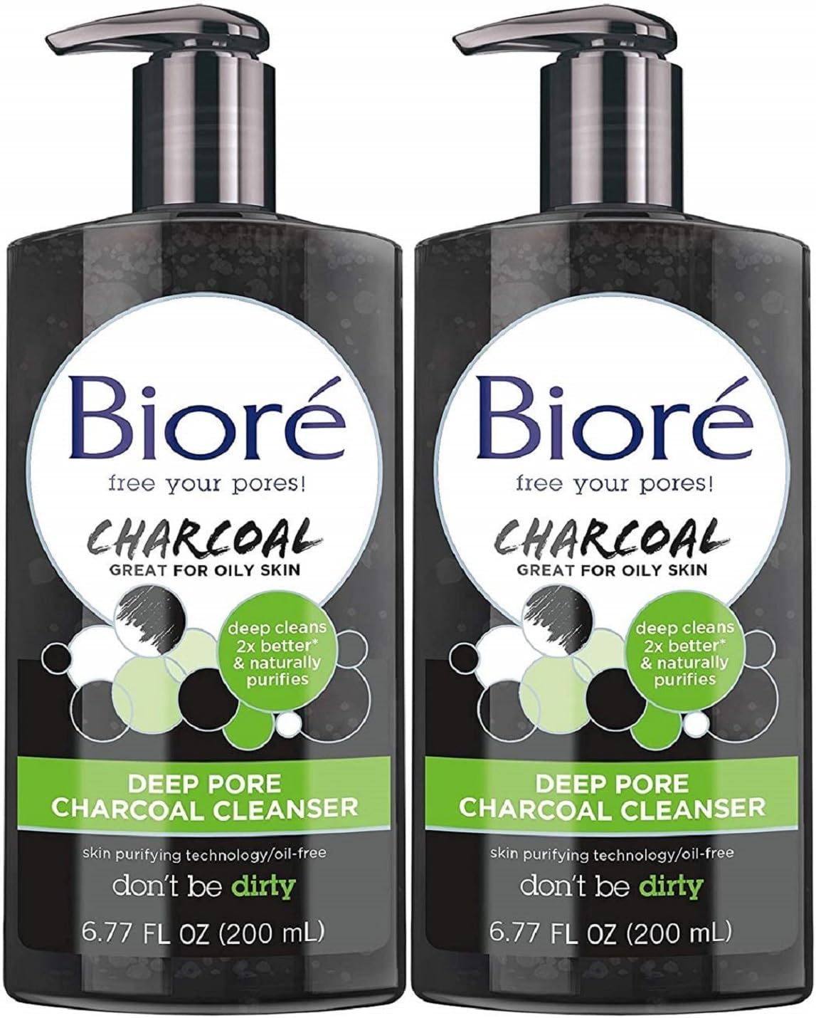 Bioré Deep Pore Charcoal Cleanser pack of two bottles front view