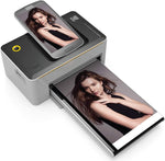 Kodak Dock and Wi-Fi Portable Instant Photo Printer front view displaying smartphone attachment
