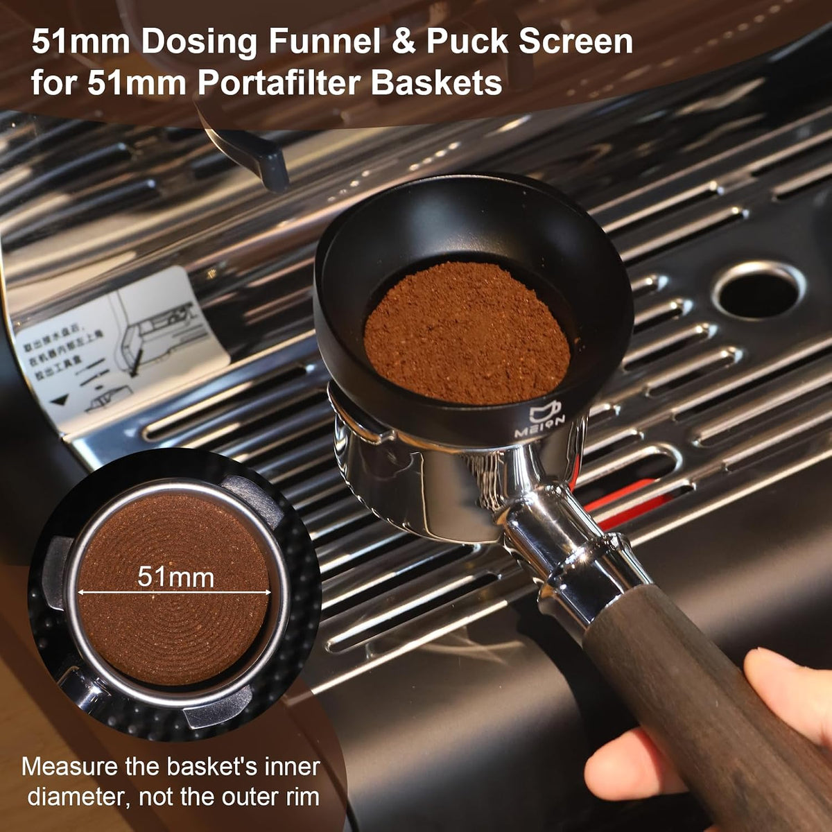 MEION espresso accessories set displayed on a coffee bar