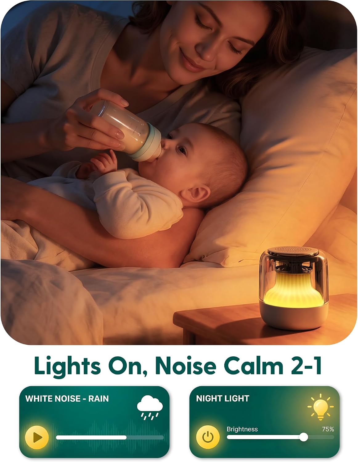 Babelio portable sound machine showing 7 color night lights