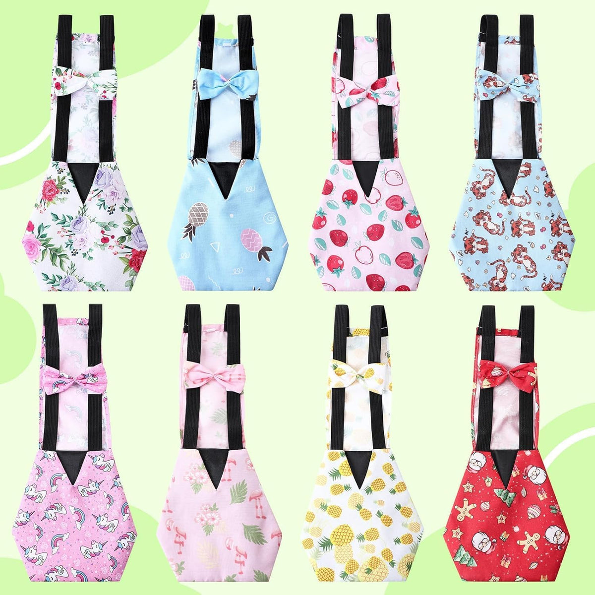 SilTriangle eight count bird diaper pack laid flat displaying multiple color patterns