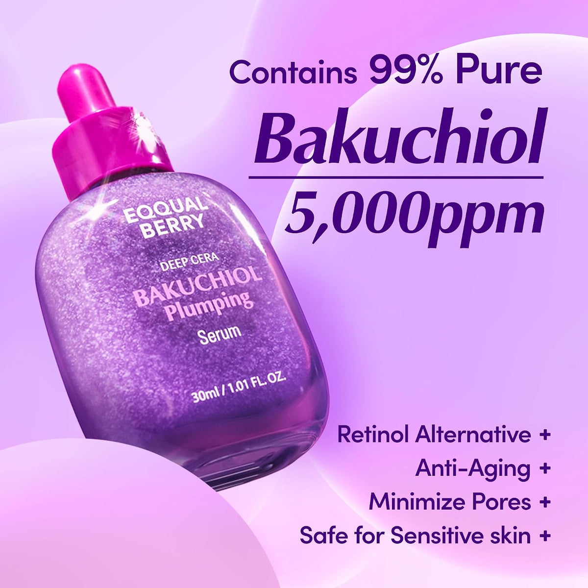 Eqqualberry Bakuchiol capsule cream jar and purple bottle set