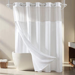 River Dream waffle weave fabric shower curtain set front view featuring premium hotel grade white honeycomb design.