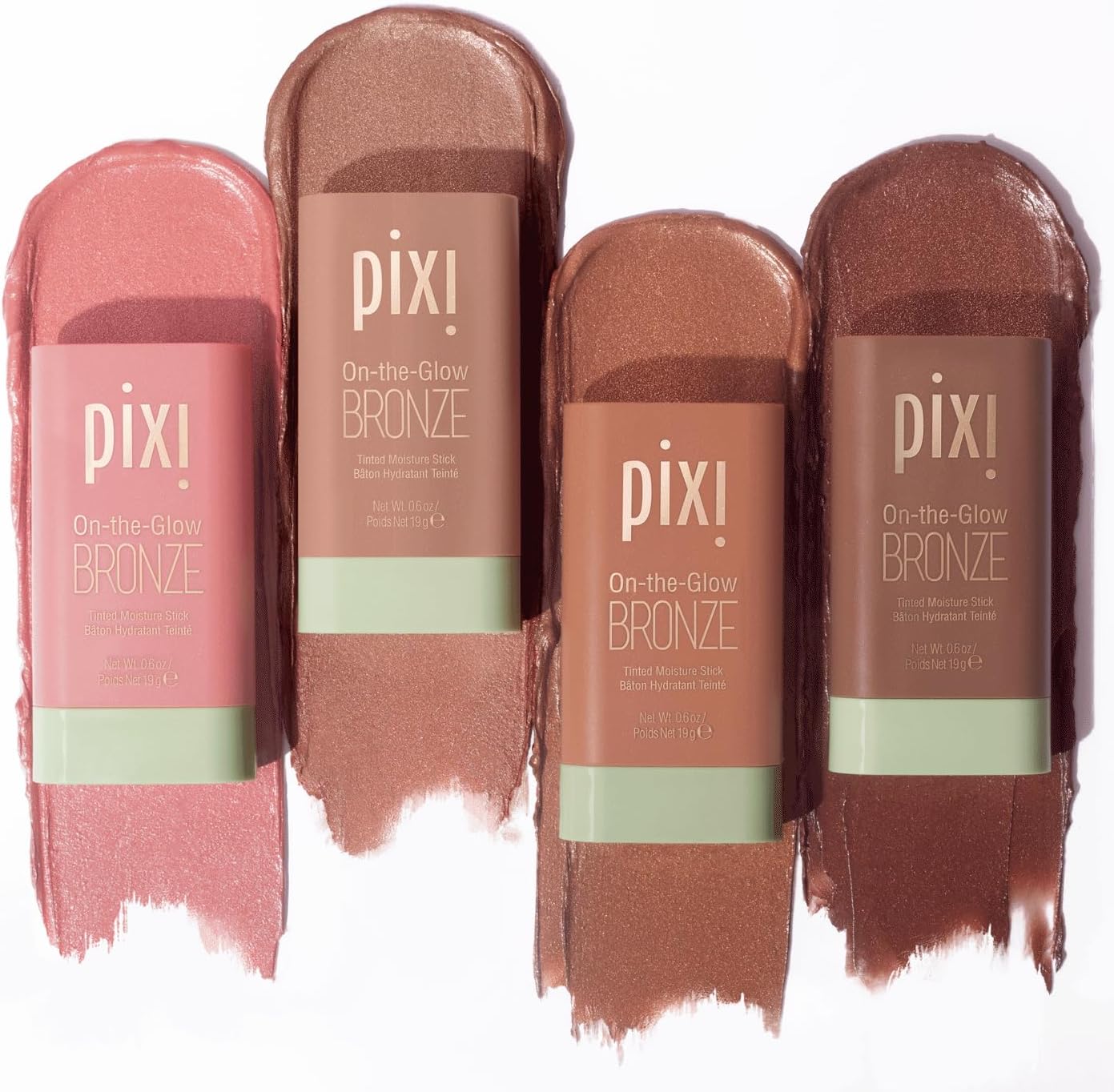 Pixi On-the-Glow Bronze - 4 Shade Bundle: RichGlow, SoftGlow, WarmGlow, and DeepGlow, Hydrating Tinted Moisture Bronzer Stick with Ginseng, Aloe Vera & Fruit Extracts, For Cheeks & Lips, 19g / 0.6oz E - Image 1