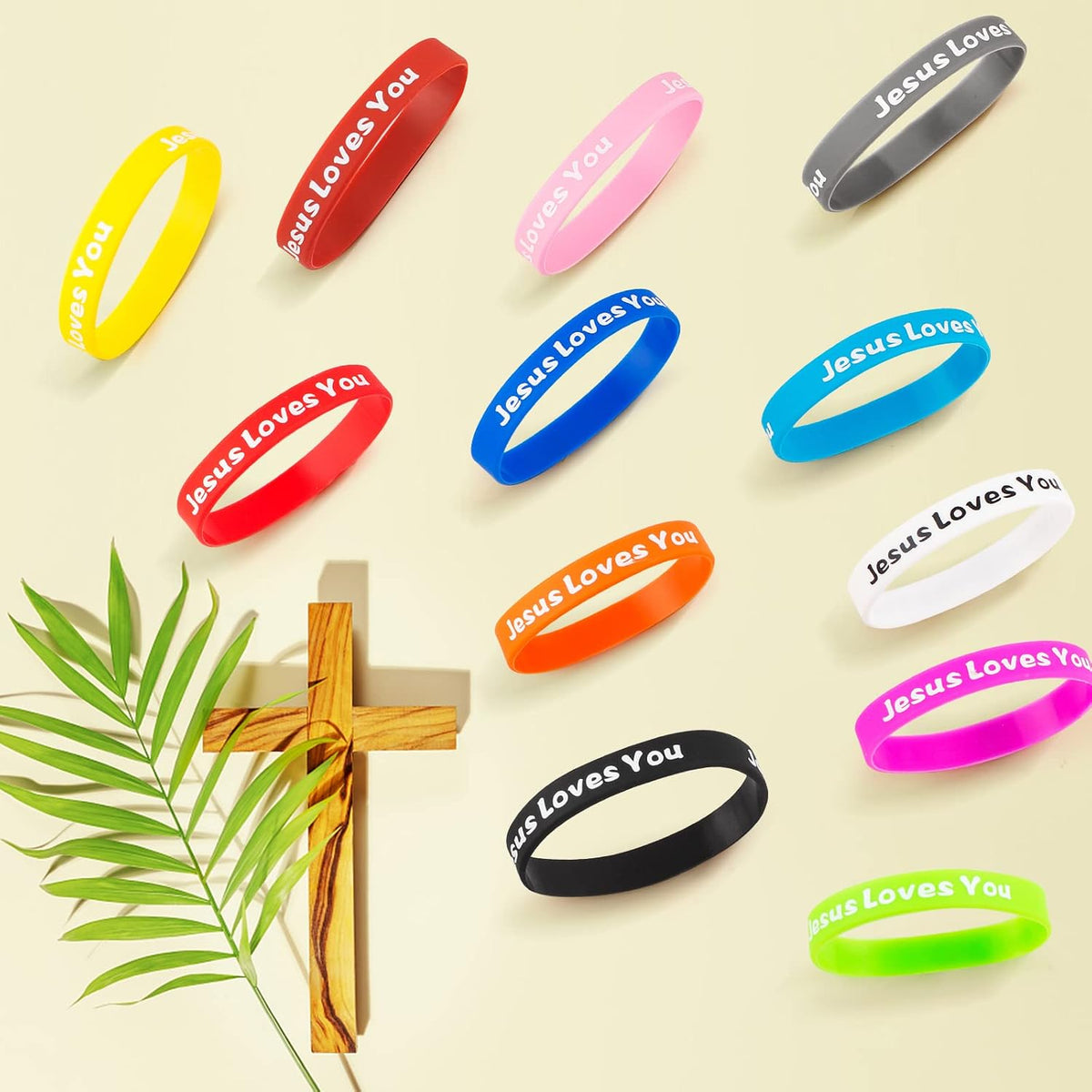 Close-up of debossed inspirational faith text on bands