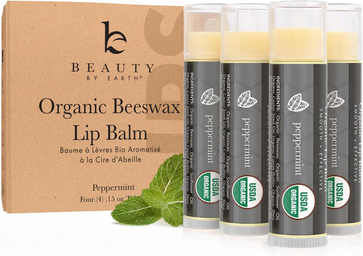 Beauty by Earth organic peppermint lip balm tubes front view