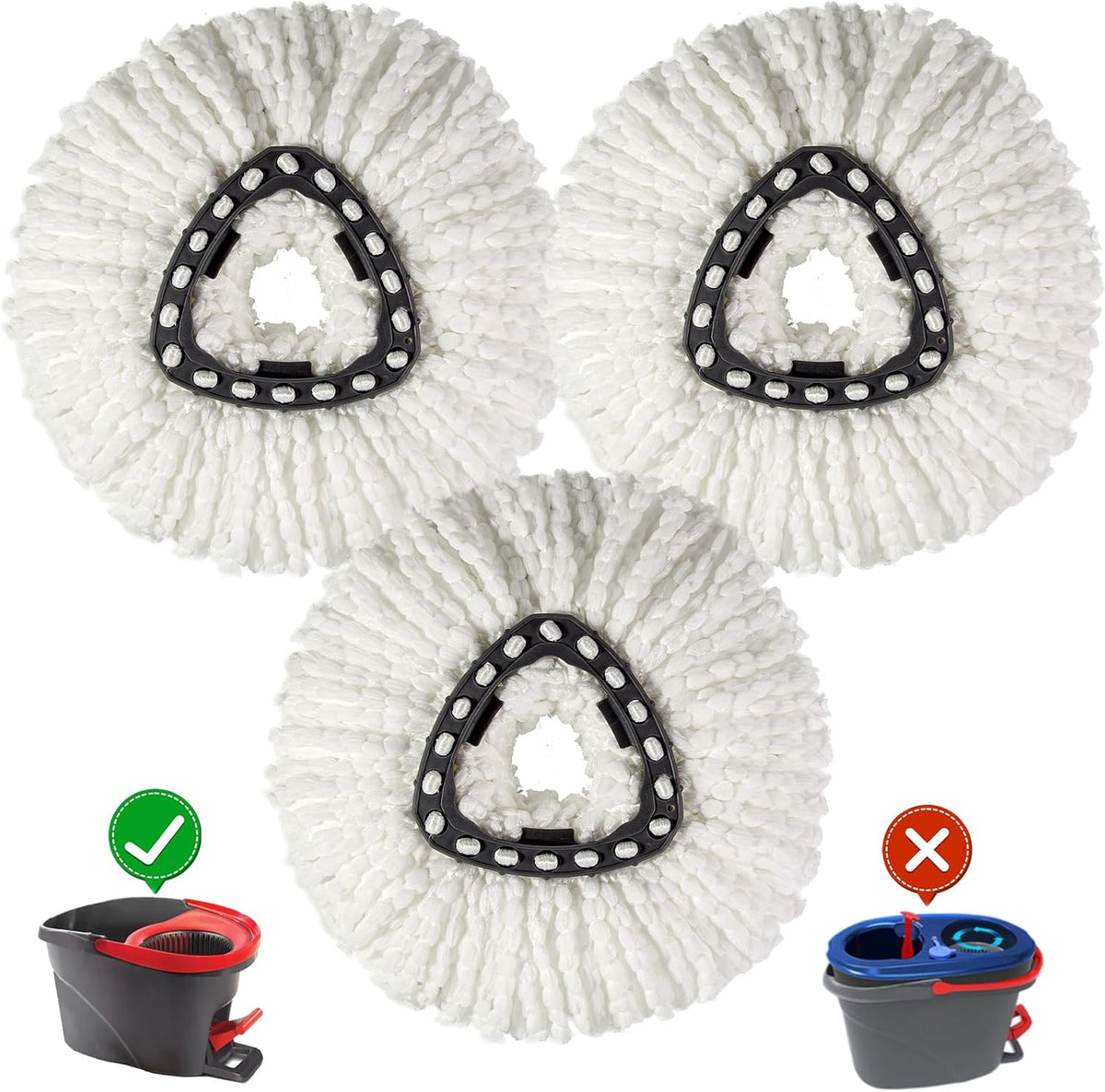 FunCee microfiber spin mop replacement heads front view showing the fluffy white cleaning strands.