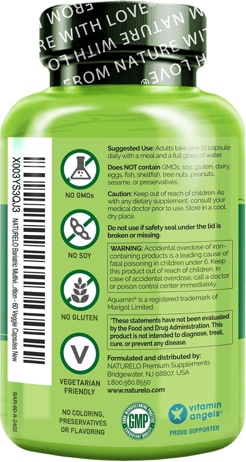 Naturelo Bariatric Multivitamin usage directions and daily serving guide