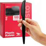 Gusto Basic Black Plastic Knives front view heavy duty disposable cutlery