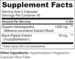 Close up of vegan capsules containing organic ashwagandha root powder
