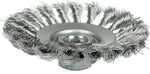 Close up view of 0.020 Inch partial twist knotted steel bristles on grinding accessory