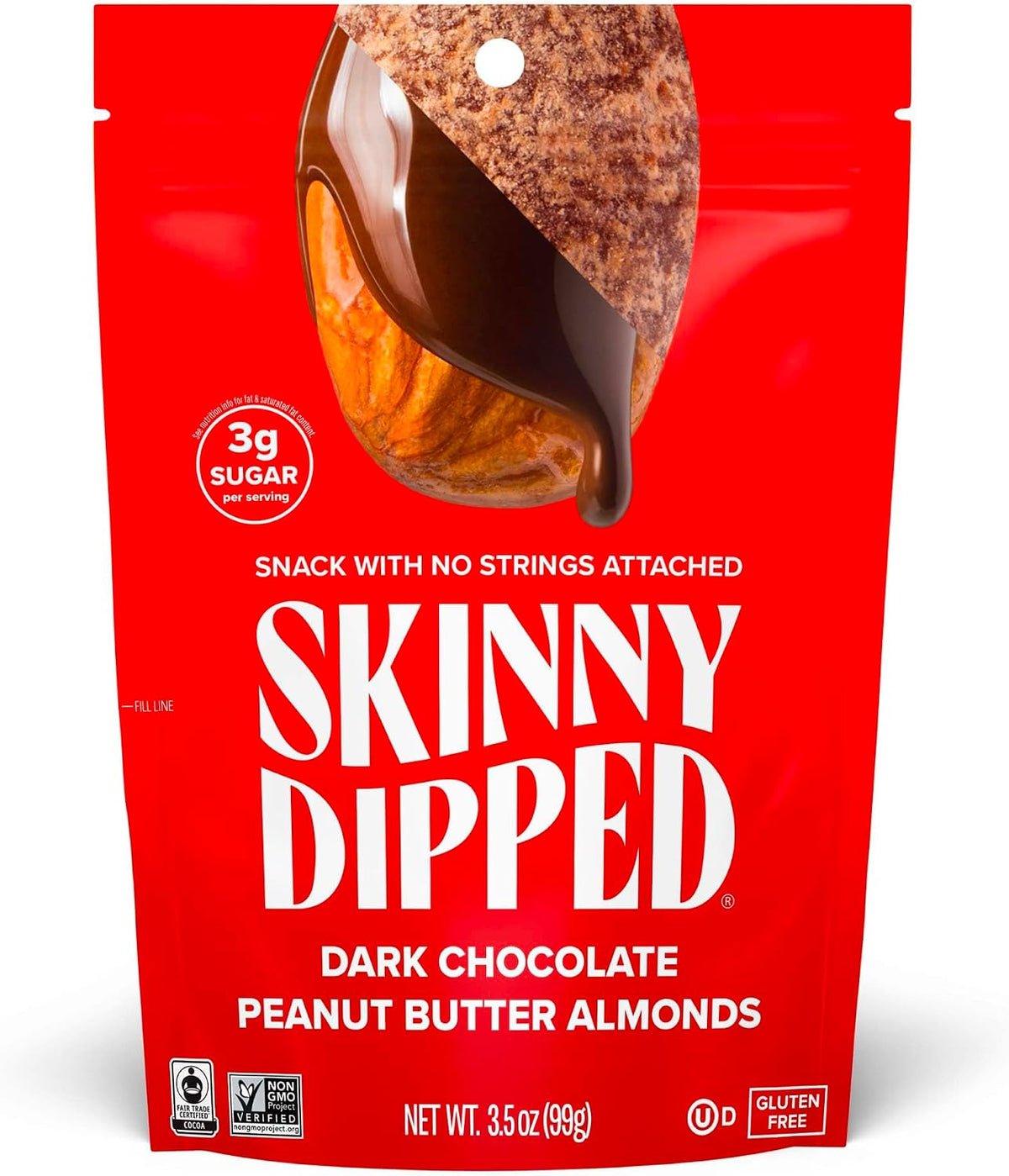 SkinnyDipped Dark Chocolate Cocoa Almonds, Healthy Snack, Plant Protein, Gluten Free, 3.5 Oz Resealable Bag, Pack of 1 - Image 10