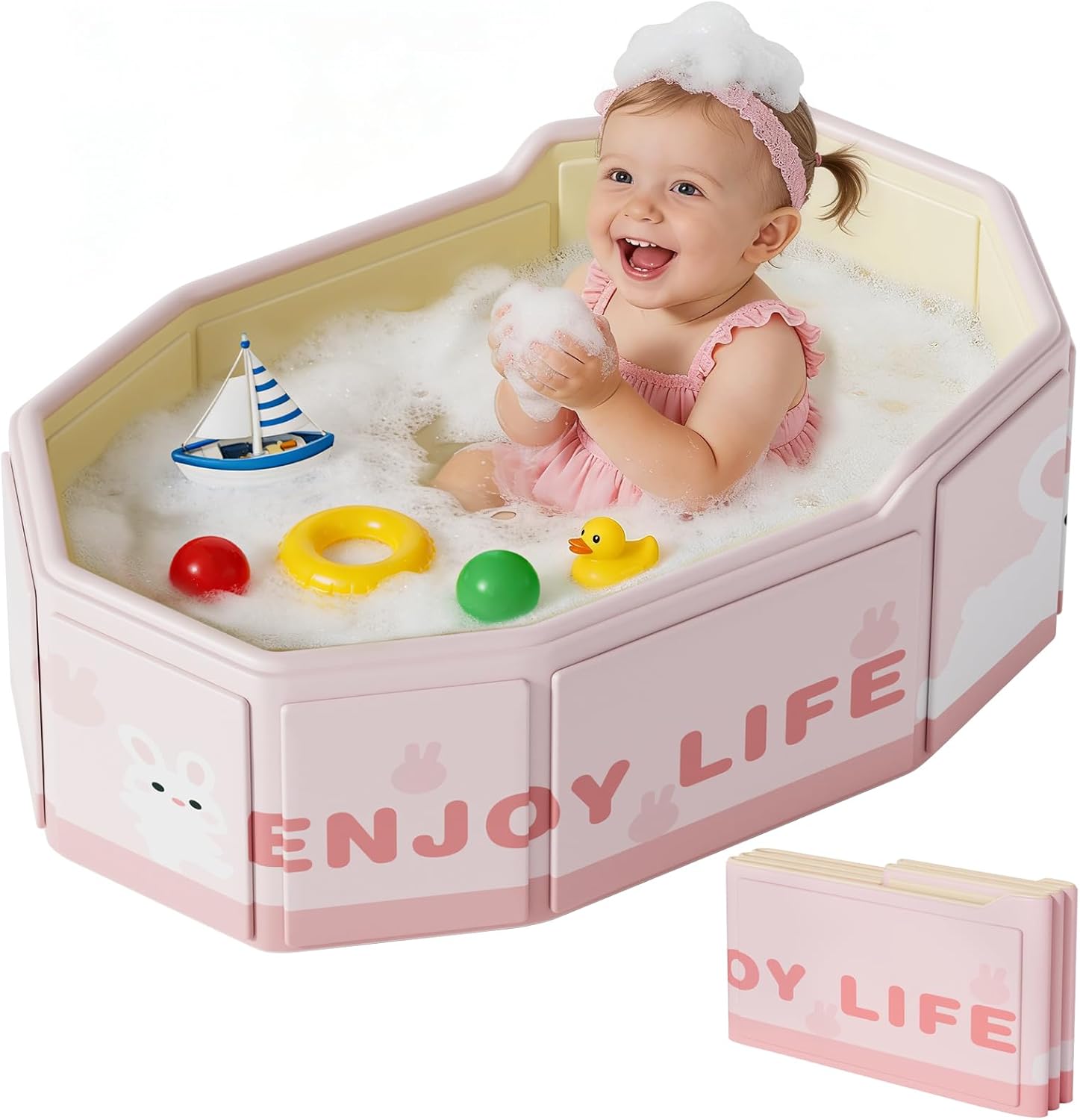Generic collapsible pink baby bathtub front view for infants