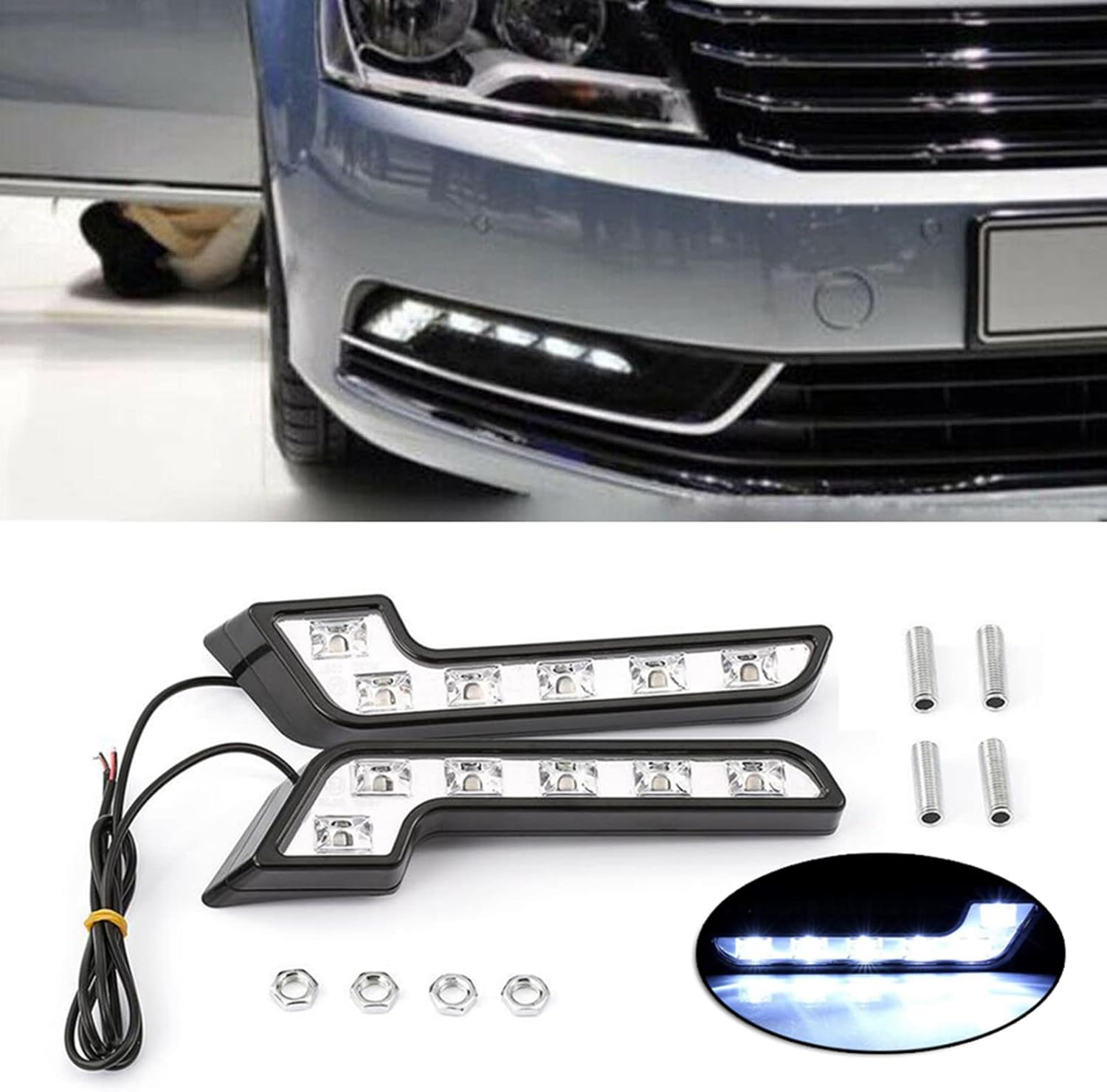 EOHMAK LED Daytime Running Light Kit dual L-shaped front bumper driving lamps
