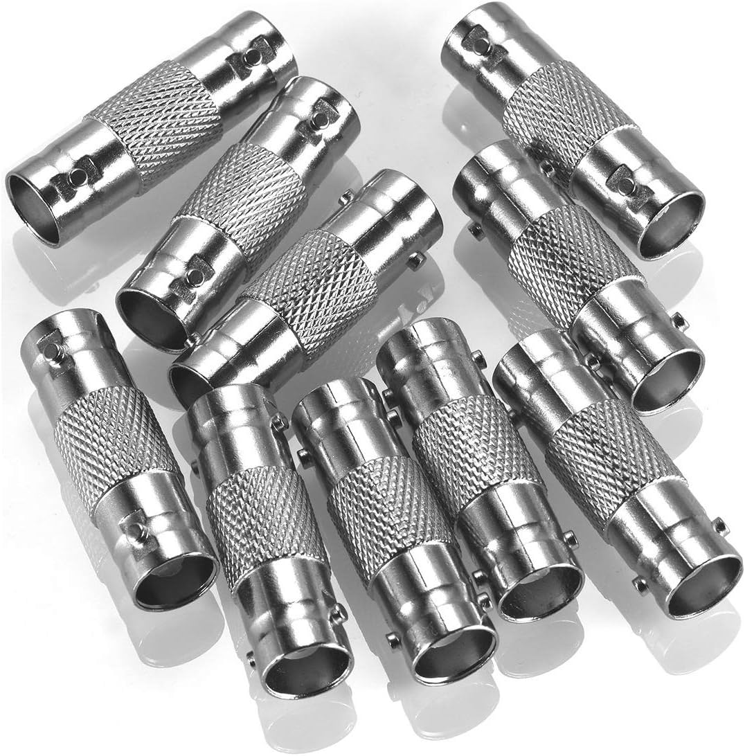 Warmstor BNC female to female adapter pack front view showing silver nickel-plated barrel design.