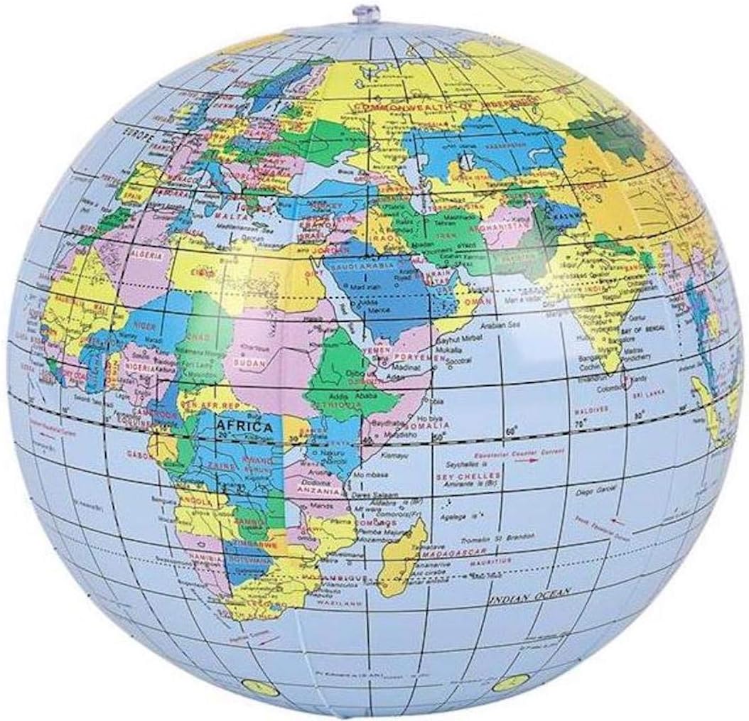 Rhode Island Novelty 16 inch inflatable world globe showing front view map