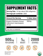 Pure Vegan Cranberry Extract Powder Supplement Facts Label