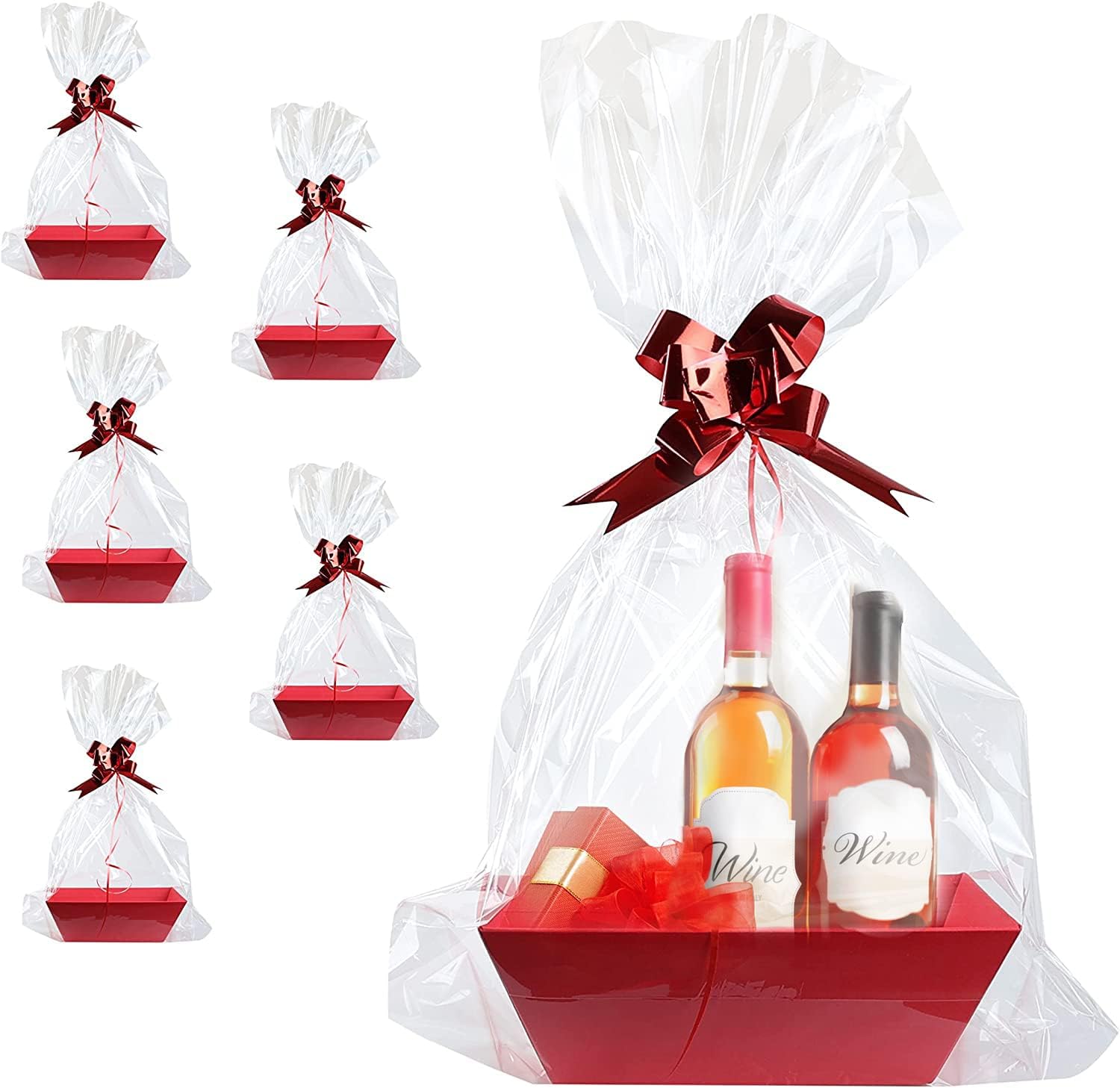 Upper Midland Products empty red gift baskets set front view showing cardboard market tray with handles