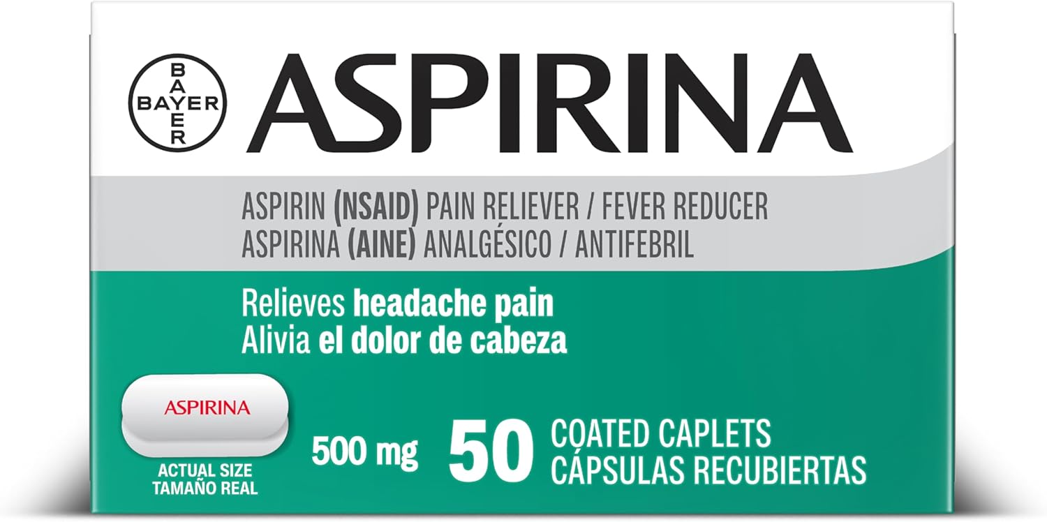 Aspirina Pain Reliever, 500mg Aspirin Medicine, Headache Relief, 50 Count - Image 1