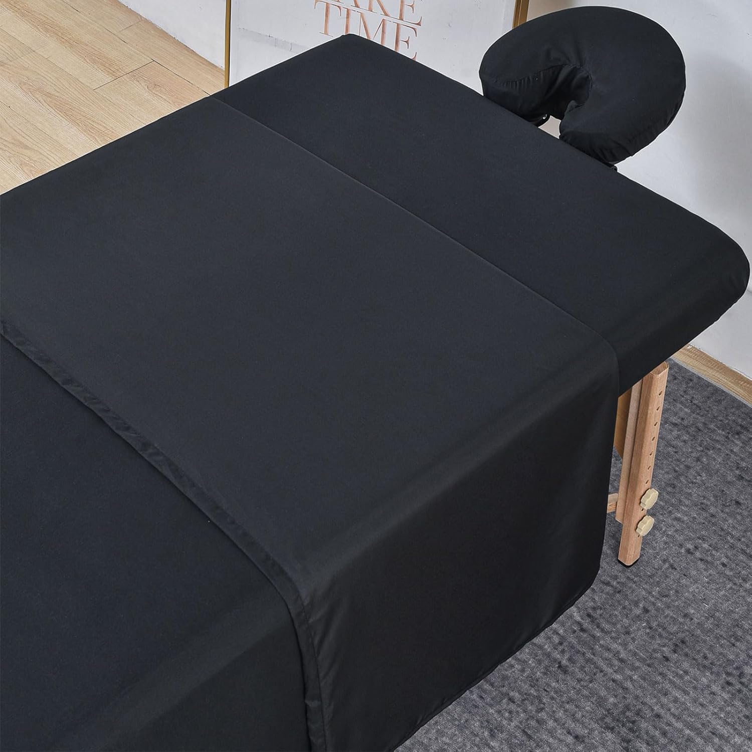 MRJ Soft 3 Piece Microfiber Massage Sheet Set front view of black spa table linens