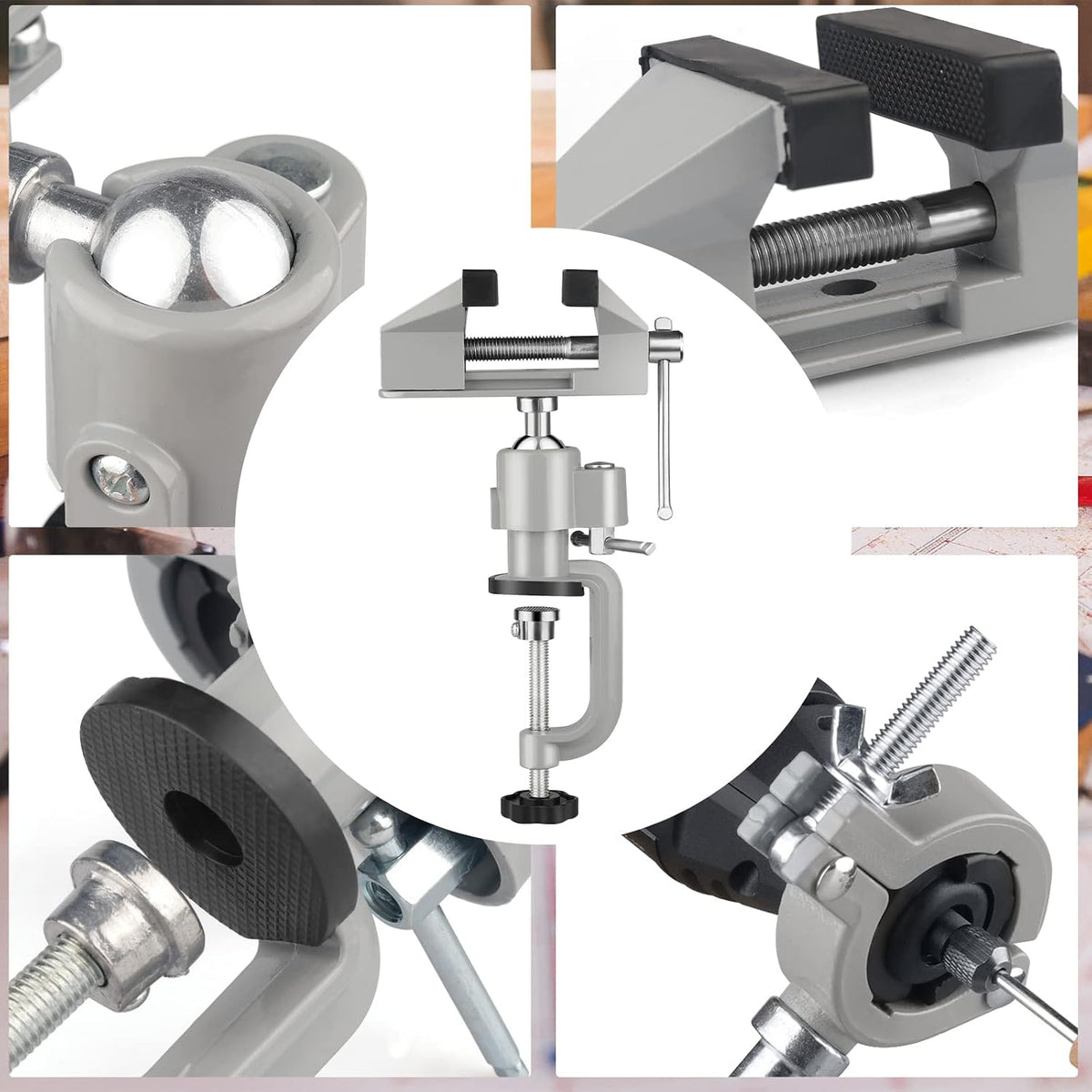 ZTUKOMN 2-in-1 work clamp vise packaged with included hexagon wrench.