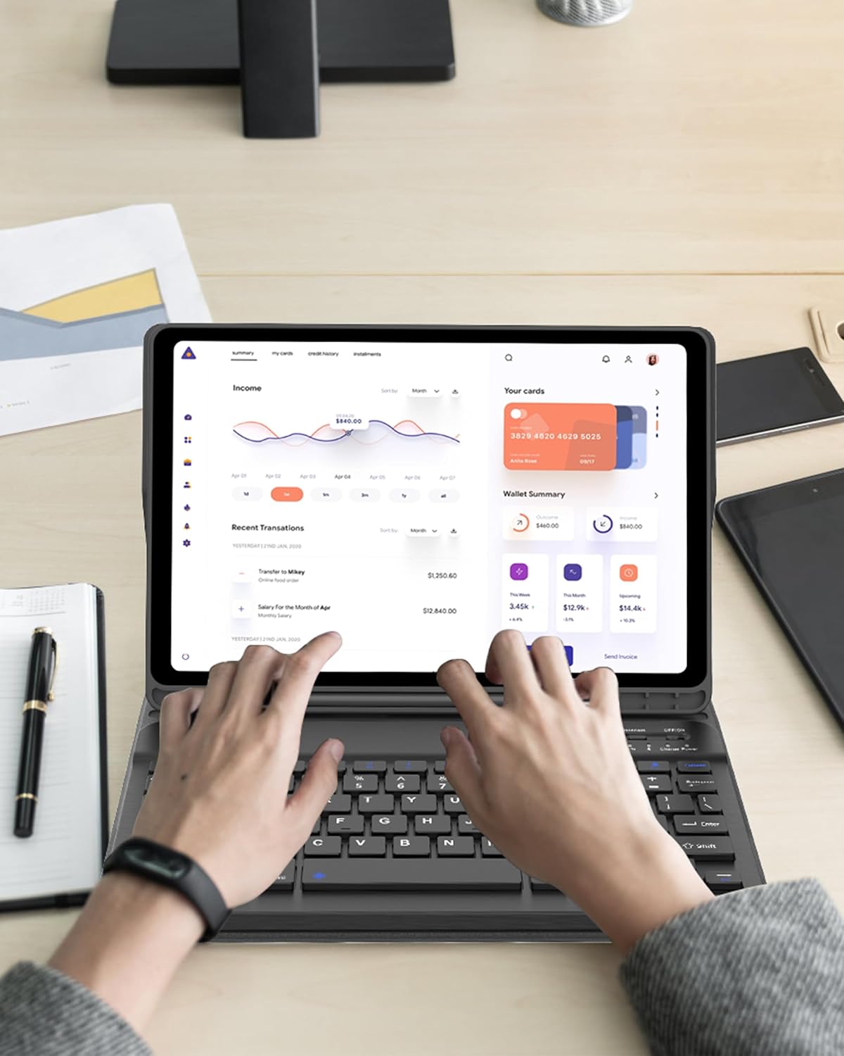 Complete package setup with tablet inserted in case