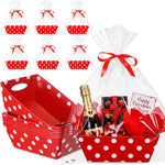 Fullhawl 6 pack valentines basket for gifts empty front view showing red polka dot cardboard market tray