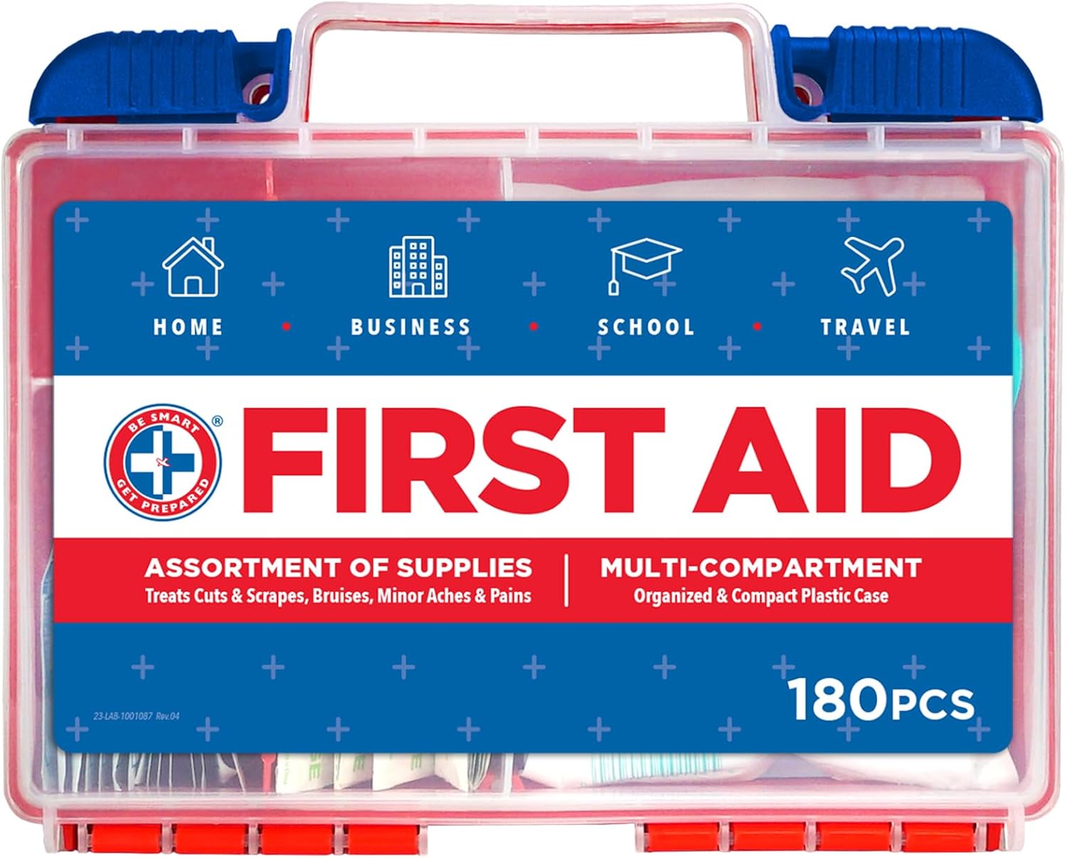 Be Smart Get Prepared 180 Piece First Aid Kit: Clean, Treat, Protect Minor Cuts, Scrapes. Home, Office, Car, School, Business, Travel, Emergency, Survival, Hunting, Outdoor, Camping & Sports, FSA HSA - Image 1