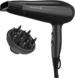 Remington Damage Protection Hair Dryer front view showcasing the sleek black finish and ergonomic handle design.