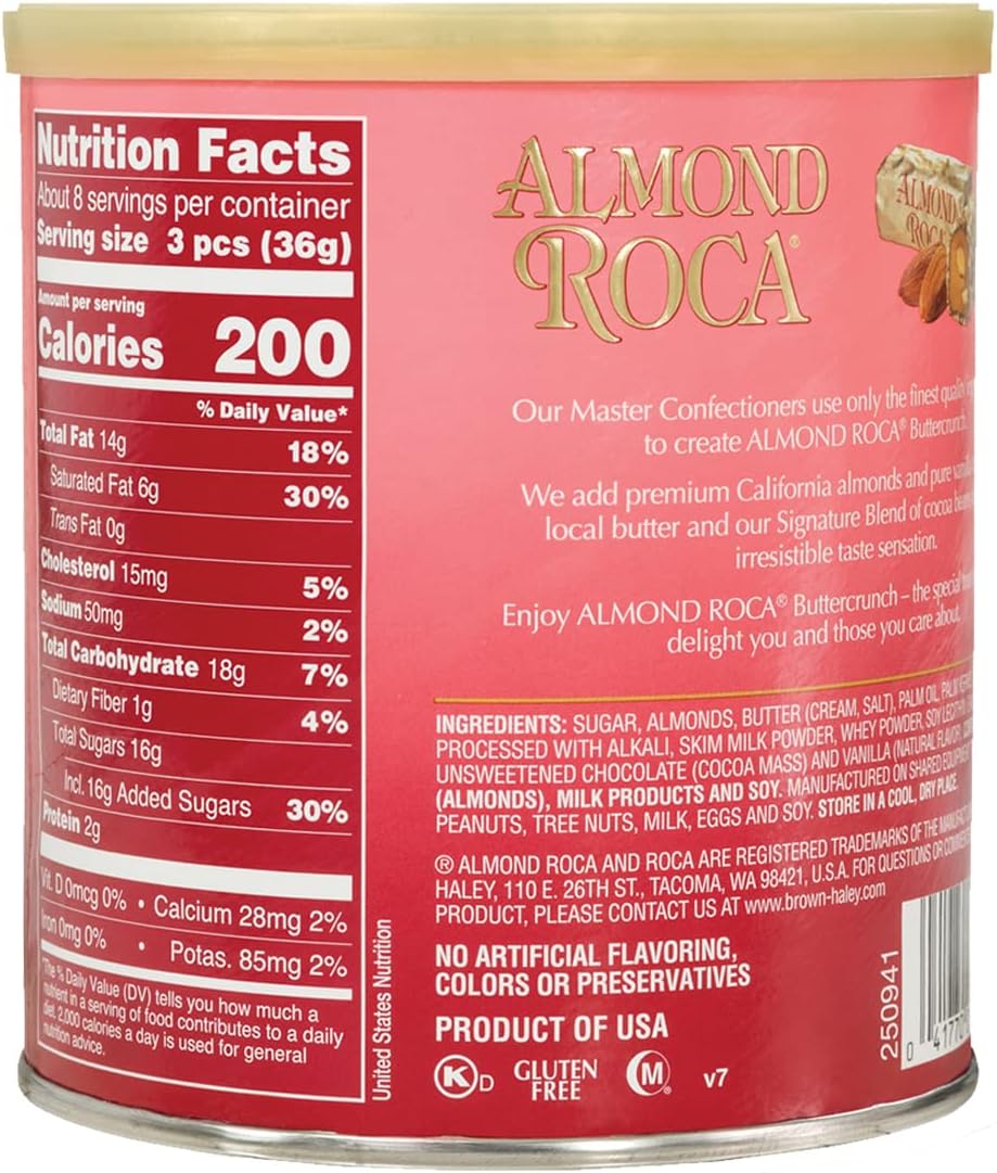 Roca imported gluten free chocolate candy showing the premium California almond topping texture.
