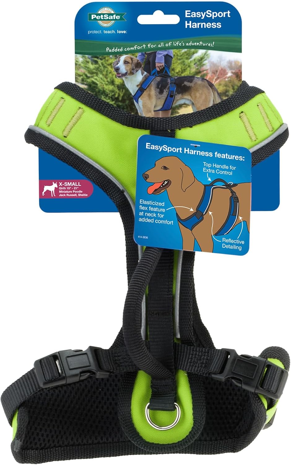 PetSafe EasySport Dog Harness, Blue, Extra Small | Padded, Elastic Neckline Harness for Active Dogs, Reflective Piping for Visibility, Top Control Handle, Rear Leash Clip - Image 14