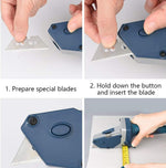 Manual hand push cutting tool handle and blade storage